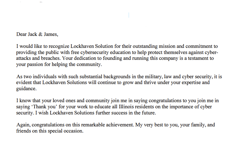 EDRM Trusted Partner Lockhaven Solutions Announces Letter of Recognition for Outstanding Service by Sen. Tammy Duckworth