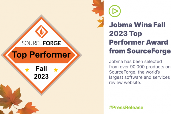 Jobma Wins Fall 2023 Top Performer Award in the Video Interviewing Category from SourceForge
